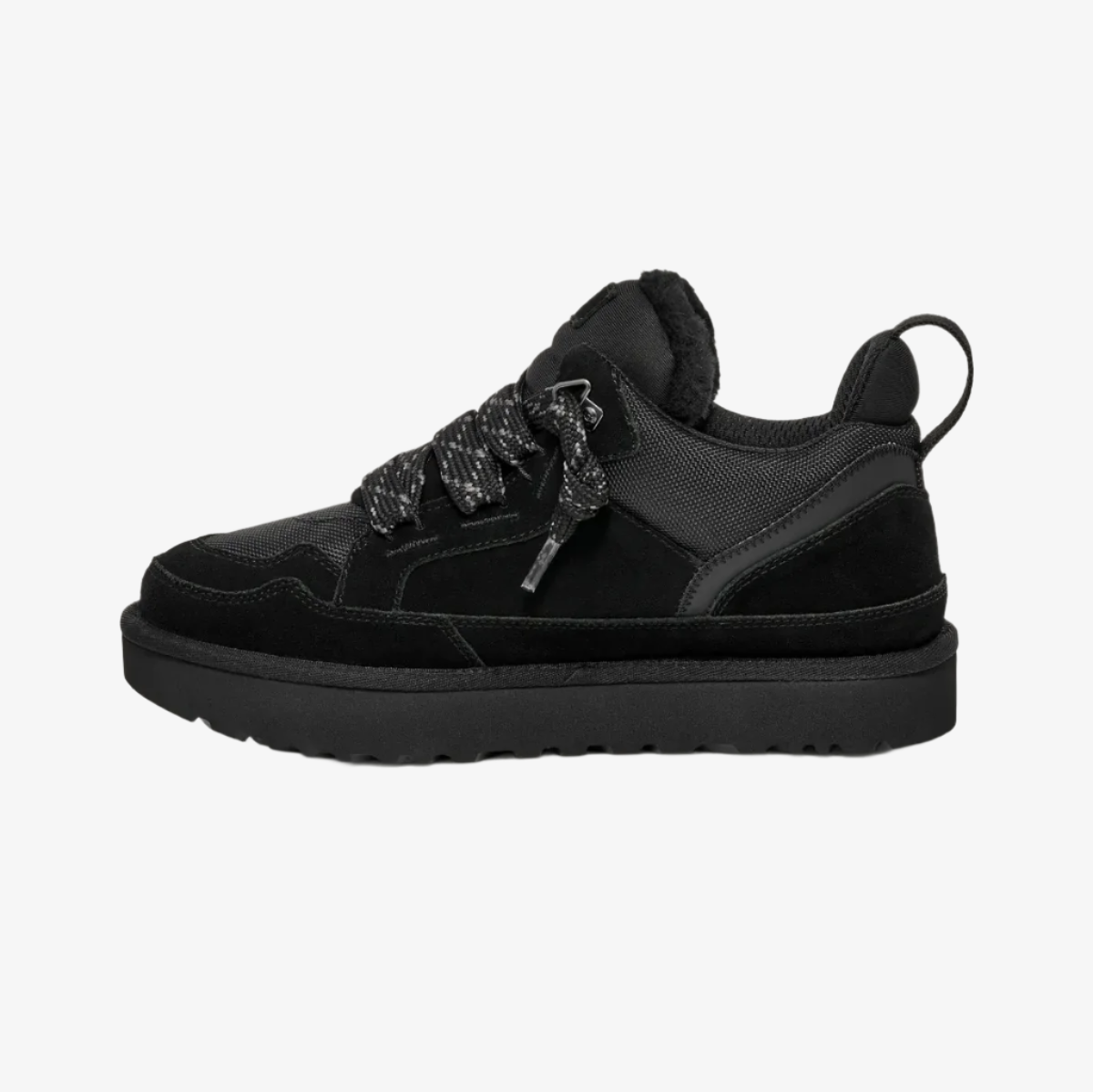 A black UGG Lowmel men's trainer with a chunky sole and laces.